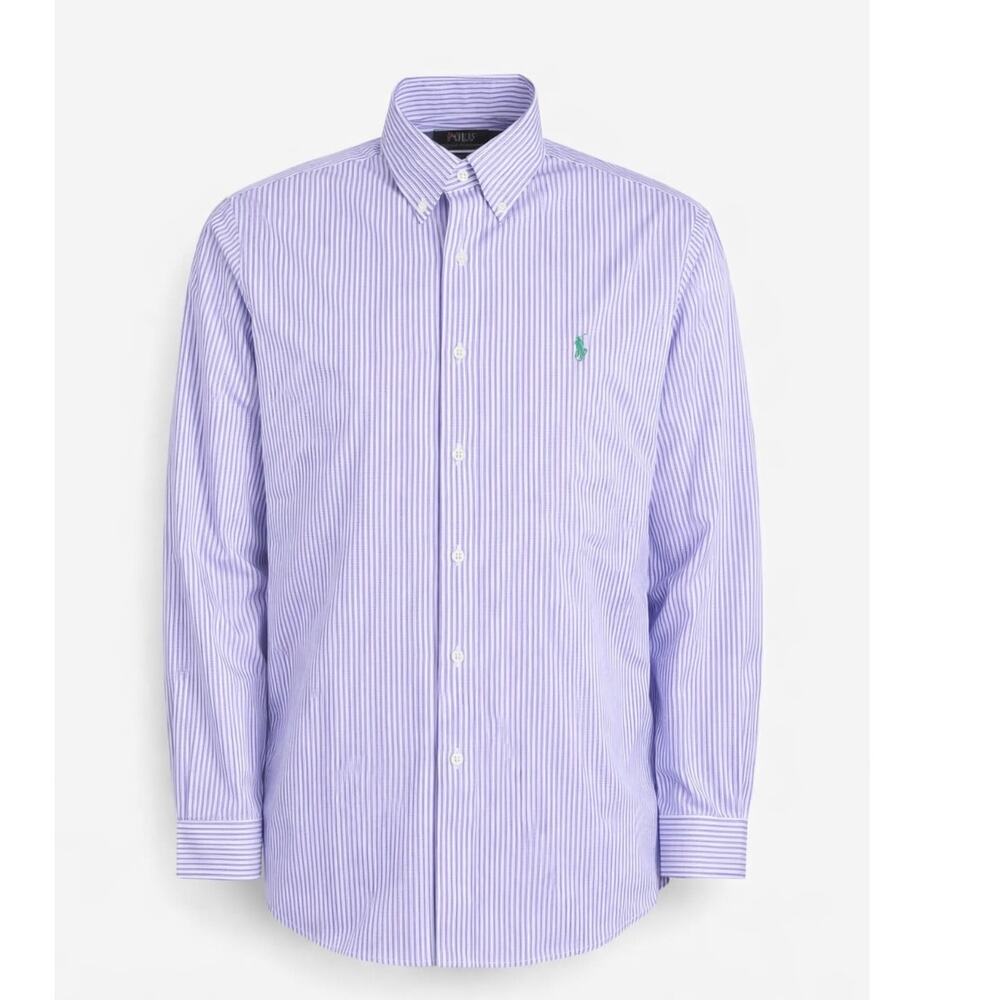 Ralph Lauren Men’s Custom Fit Oxford Purple White Striped Green Signature Pony…